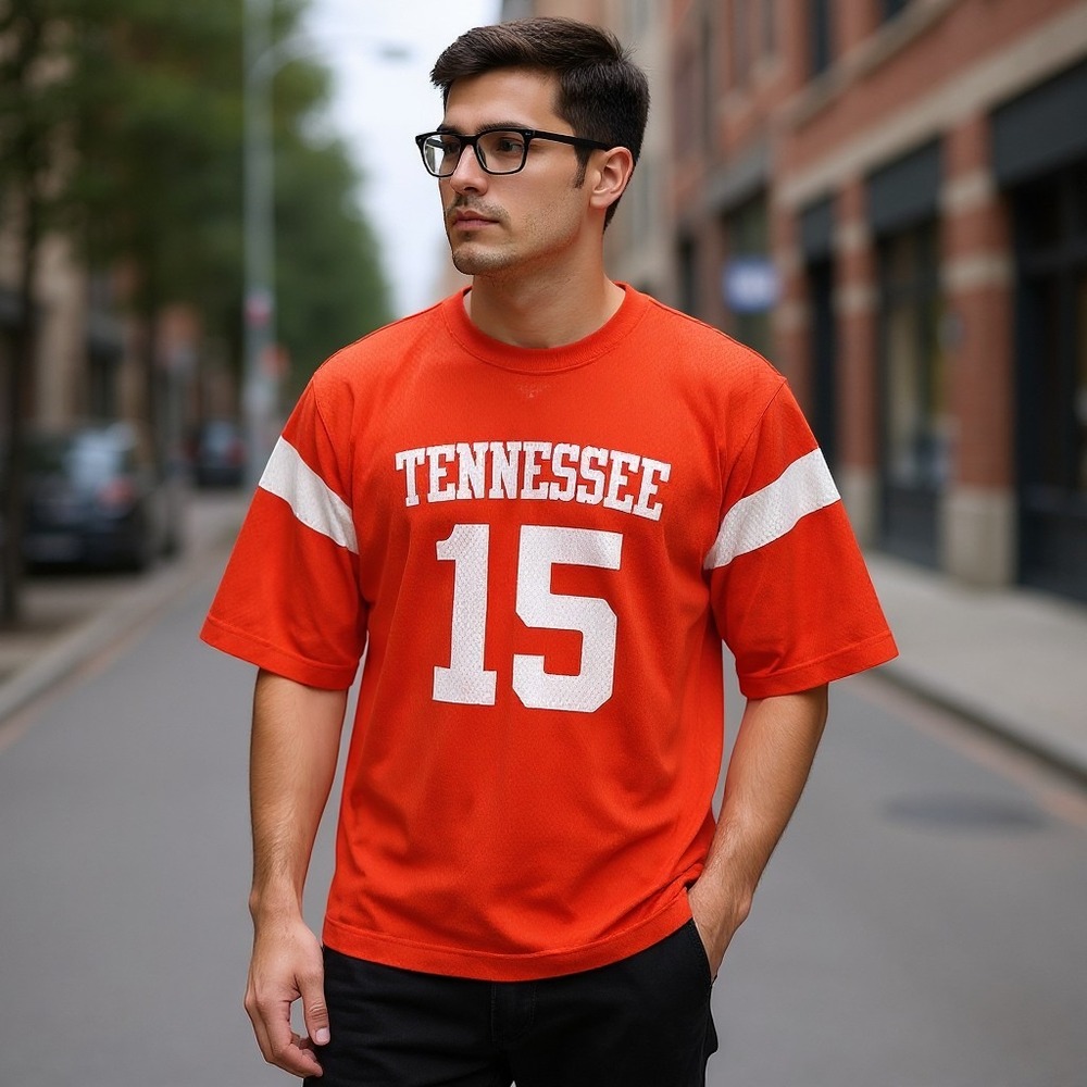 Vintage Y2K Retro Tennessee Football 15 Jersey Orange Mens L Artex 80s Mesh L